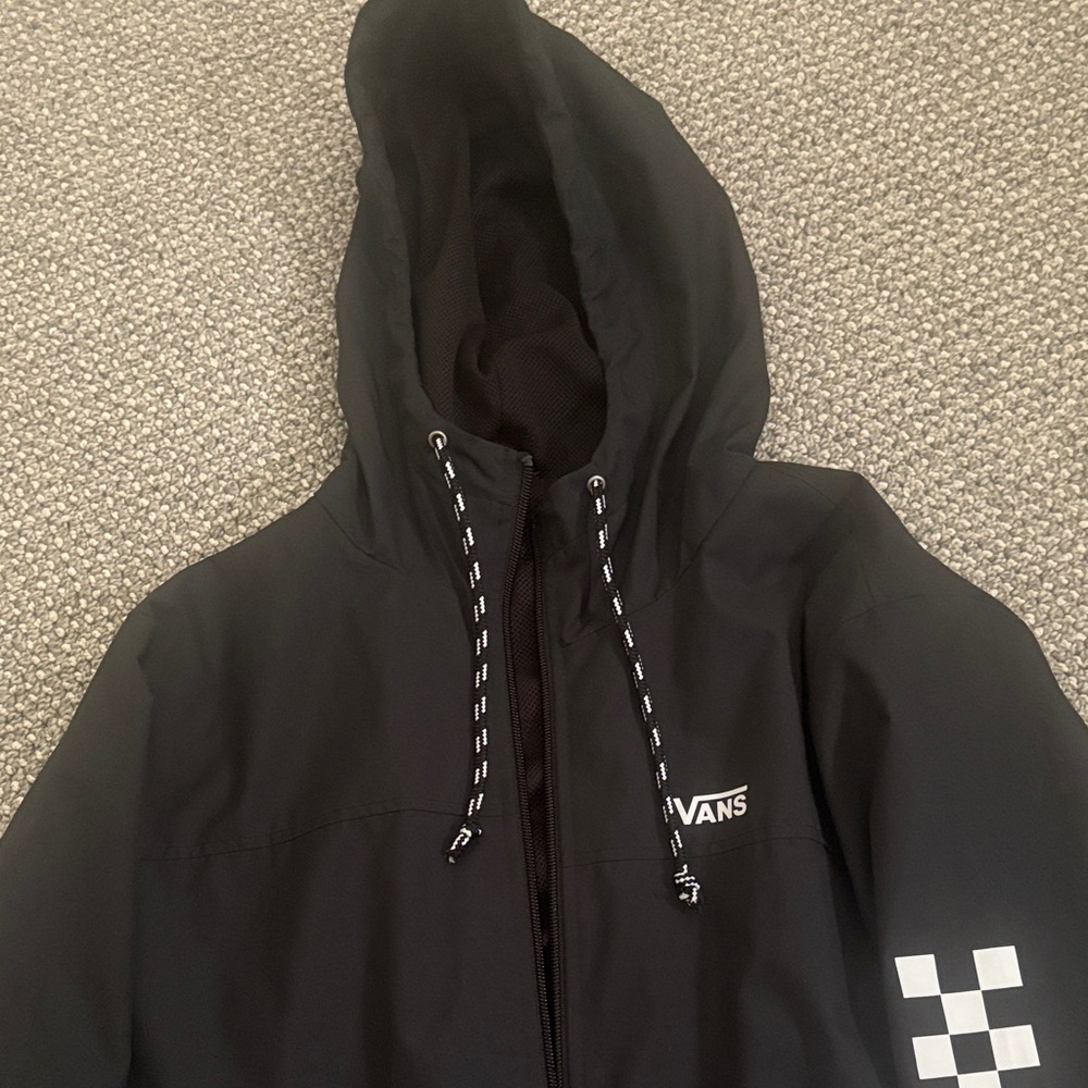 Men’s Vans Black Hooded Raincoat with Checkered Accents

Brand new!!